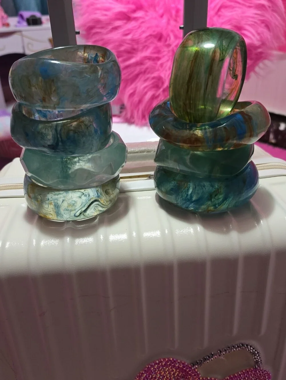 Marbled Resin Bangle Bracelet Stack - Blue & Green Tones
